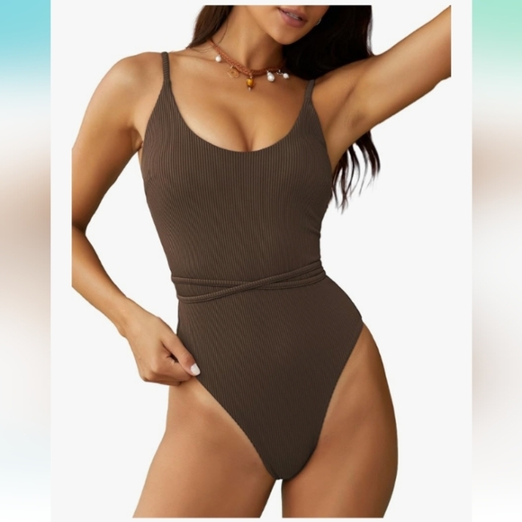 ZAFUL One Piece  Lace Up Tie Back Ribbed Fully Lined Tummy Control Scoop Padded - Picture 13 of 13